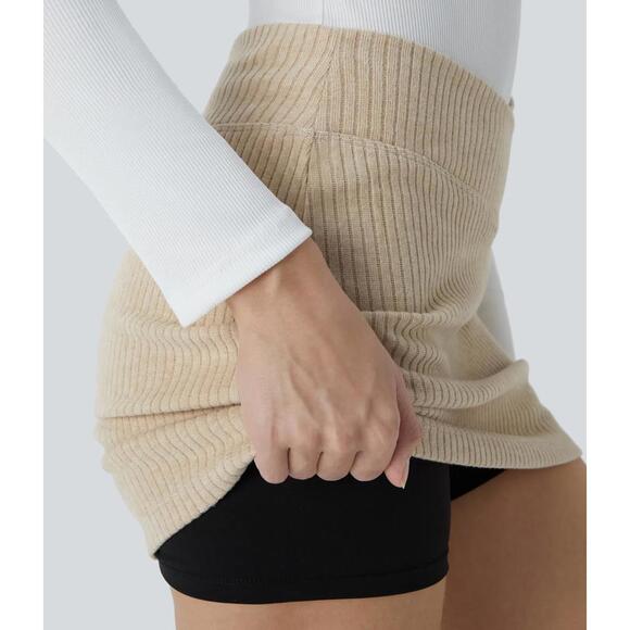 NWT Halara Ribbed Knit Crossover High Waisted 2-in-1 Slim Mini Skirt Size Small - Picture 3 of 10